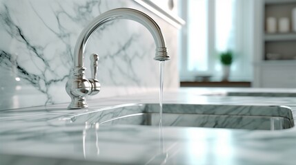 Close-up of a kitchen water faucet with a sink generative ai