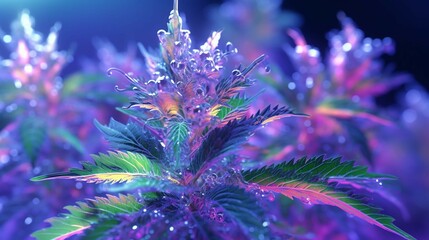 close-up of medical marijuana plant with its sticky generative ai - obrazy, fototapety, plakaty