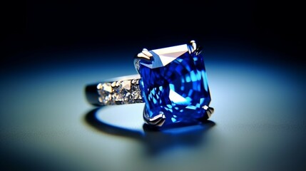 A blue sapphire is displayed on a white surface high generative ai