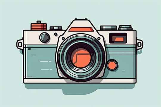 Illustration of vintage camera in simple flat style for a digital poster design. Generative AI