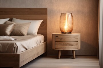 Natural Serenity: Nightstand Beside Bed with Lamp and Picture