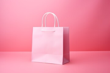 Paper shopping bags on pastel color background.