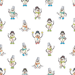 Delightful Seamless Pattern Featuring Charming Retro Snowman Characters, Evoking Nostalgia And Holiday Cheer
