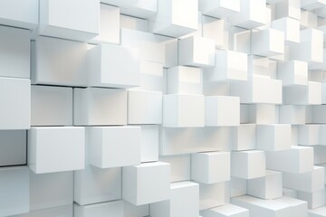 White tiled wall with futuristic polished 3D blocks. Generative AI