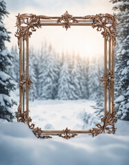 Empty frame mockup against a winter landscape