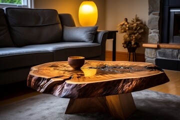 Crafted Elegance: Modern Rustic Living Room Table with Organic Contours