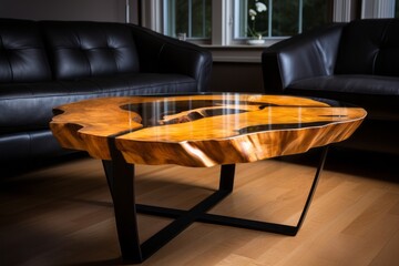 Crafted Elegance: Modern Rustic Living Room Table with Organic Contours