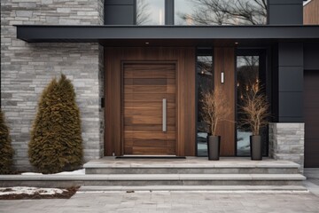 modern wooden door in a house - Powered by Adobe