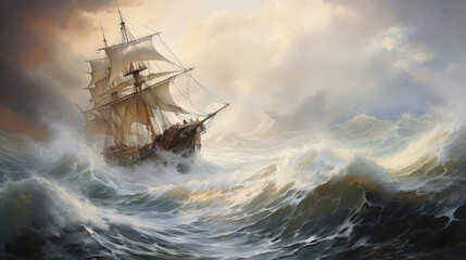 ship in a stormy  sea