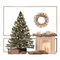 Christmas tree with decorations, isolated on white background, 3D illustration, cg render