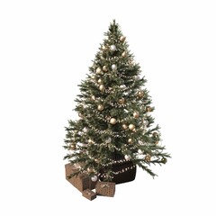 Christmas tree with decorations, isolated on white background, 3D illustration, cg render