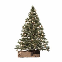 Christmas tree with decorations, isolated on white background, 3D illustration, cg render
