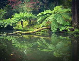 Palma w ogrodzie botanicznym na Azorach (Parque Terra Nostra) - obrazy, fototapety, plakaty