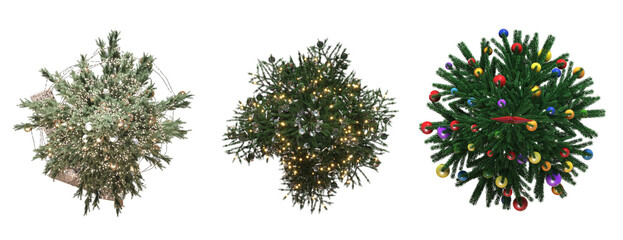 Christmas tree with decorations, isolate on a transparent background, 3d illustration, cg render
