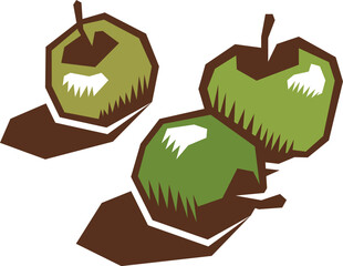 Stylized vector illustration of three green apples