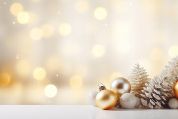 Fototapeta na wymiar Beautiful Christmas balls on bokeh blur background. Merry Christmas and Happy New Year background with space for copy. 