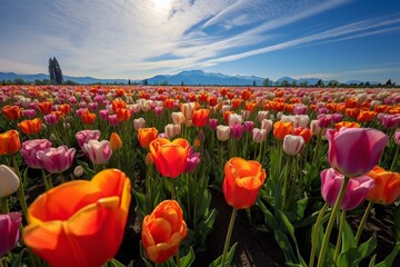 vibrant tulip meadow. Generative AI