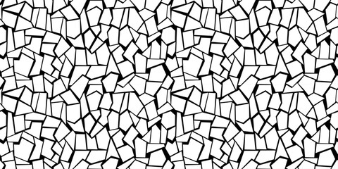 Broken white forms of dried earth or cracked glass. Vector from white shapes and black background. For seamless print, decoration, pillows, notebooks, packaging, textiles.