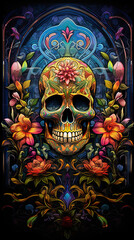Fototapeta premium Sugar Skull with flowers