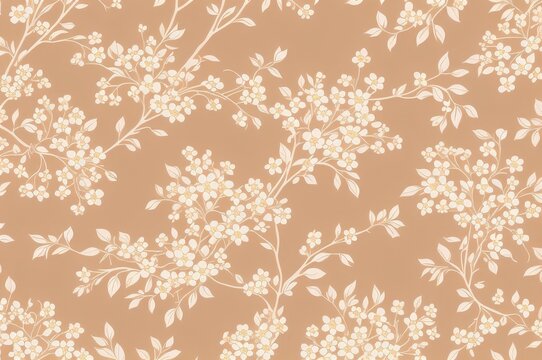 pattern dry floral branches wallpaper with cotton flower. AI Generated
