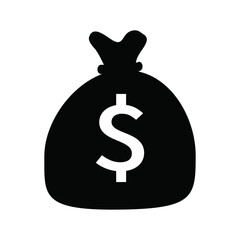 Money bag vector icon with a dollar sign. Stock vector illustration isolated on white background. 