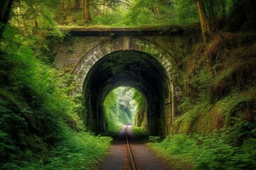 Stunning archway tunnel amidst nature's backdrop. Generative AI