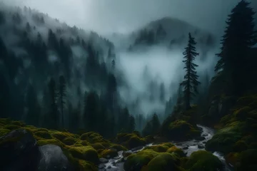 Deurstickers fog in the mountains © Irum