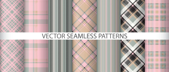 Set fabric texture pattern. Vector textile background. Check seamless plaid tartan.