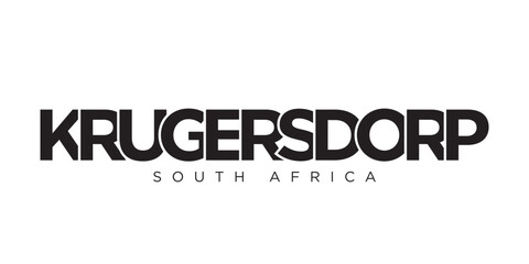Krugersdorp in the South Africa emblem. The design features a geometric style, vector illustration with bold typography in a modern font. The graphic slogan lettering.