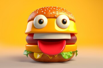Playful hamburger mascot with an exuberant personality. Generative AI