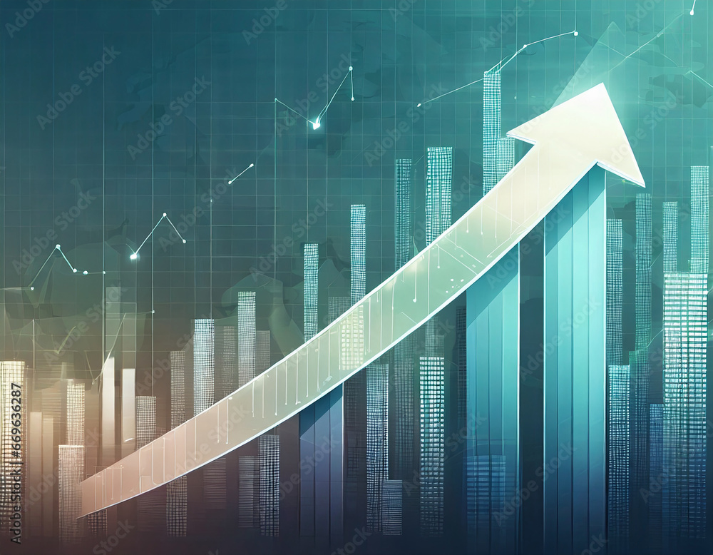 Poster futuristic raise arrow chart digital transformation abstract technology background. big data and bus
