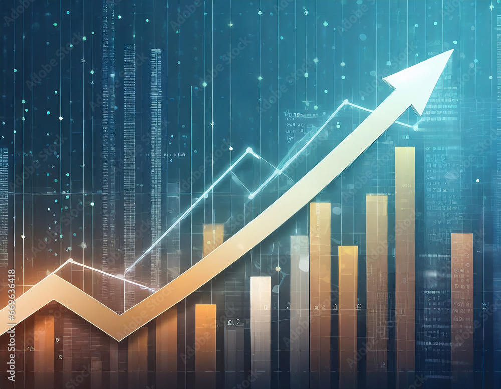 Poster futuristic raise arrow chart digital transformation abstract technology background. big data and bus