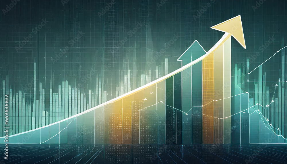 Poster futuristic raise arrow chart digital transformation abstract technology background. big data and bus