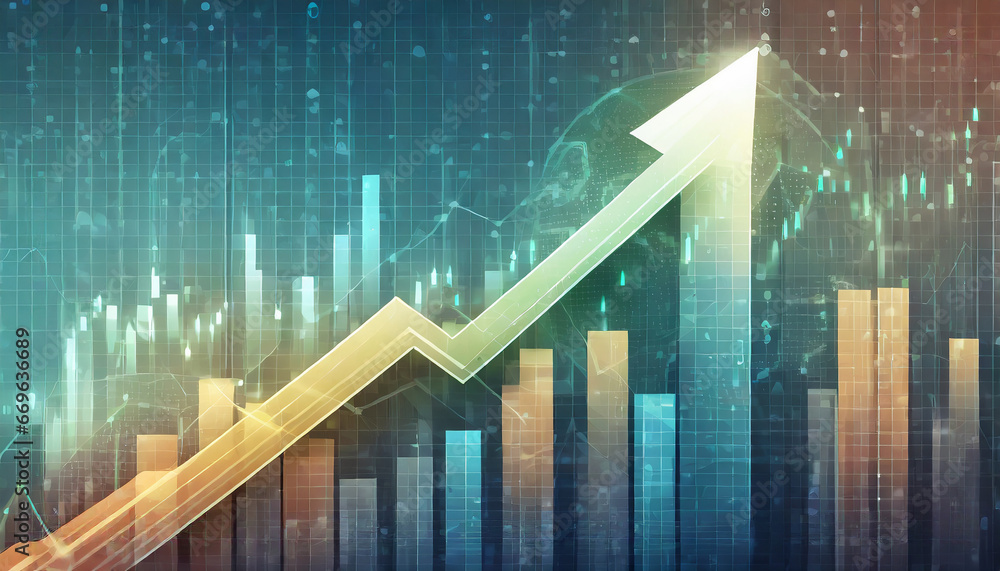 Poster futuristic raise arrow chart digital transformation abstract technology background. big data and bus