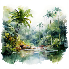 Expressive Watercolor Jungle Painting with Vibrant Colors
