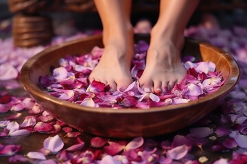 Obraz na płótnie Canvas A gentle spa bath with flower petals to relax your feet