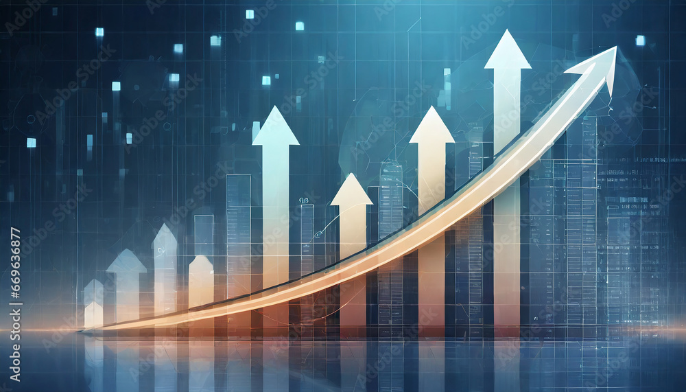 Poster futuristic raise arrow chart digital transformation abstract technology background. big data and bus