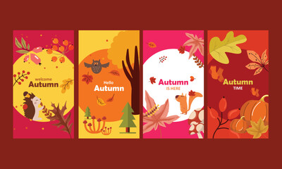 Autumn templates with simple yellow plants and leaves. Vector illustration with floral elements for invitation, and advertisement.
