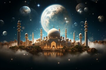 Obraz premium Religious celebrations like Ramadan, Diwali, Eid al-Fitr, and Eid al-Adha symbolizing Islamic holidays. Generative AI