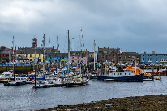April 1st 2023 Boats in Stornoway Harbour, Isle of Lewis, Scotland, on wet day