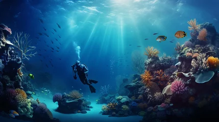 Fotobehang coral reef and diver © damien