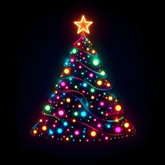 Abstract christmas tree with colorful polkadots on a black background