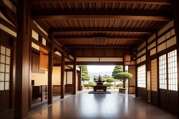 Fototapeta premium a beautiful japanese village city town in the morning. buddhist temple shinto shrine. AI Generated
