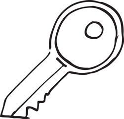 Key icon in doodle sketch lines. Safety protection house home property illustration vector