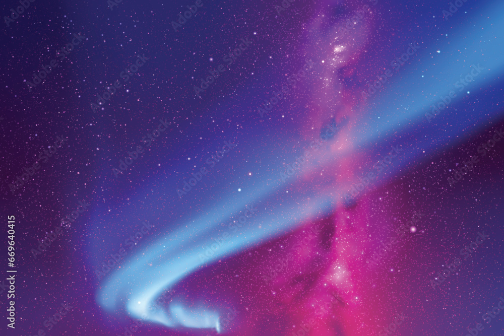 Sticker colorful polar lights. night starry sky. purple blue aurora borealis