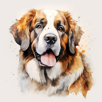 St Bernard dog portrait. Watercolor illustration.