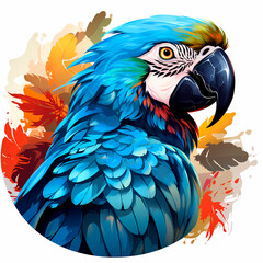 Fototapeta premium black-billed tropical blue macaw illustration