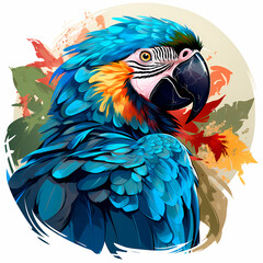 black-billed tropical blue macaw illustration