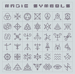 a collection of magical symbols arranged separately in a frame. eps.10