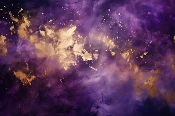 Fototapeten Fond abstrait lumineux, violet et or avec des taches granuleuses. Idéal comme papier peint de luxe. IA générative, IA © Merilno